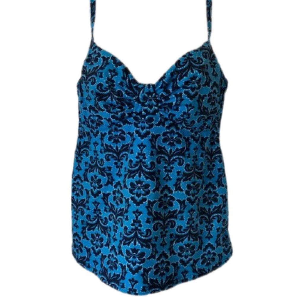 Lands' End Blue Damask Print Tankini with bra 8L